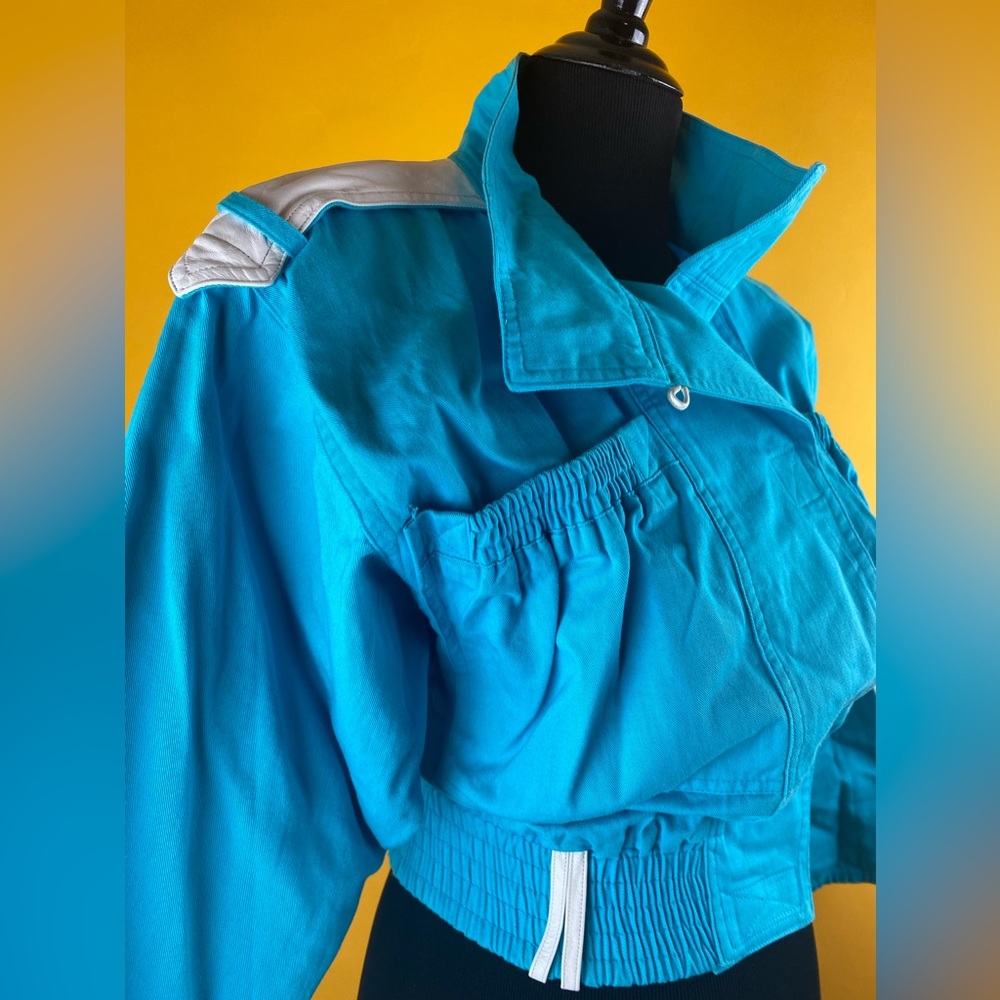 d. Franke Light Turquoise with White Leather Trim Jacket